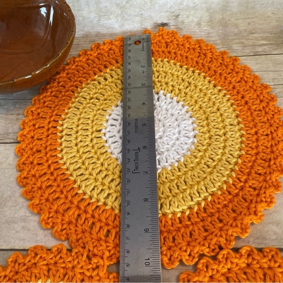🎉HP🎉NEW Bundle of 3 Crochet Doilies in Candy Corn Colors 10 In & 5 1/2 In. - Picture 2 of 5